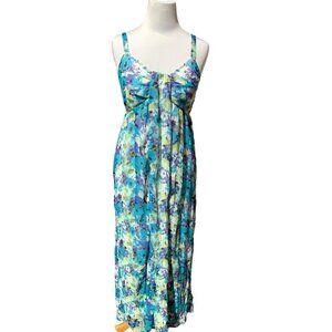 VASNA DESIRE LADIES BLUE MULTI COLORED MAXI DRESS FLOWY LINED SIZE SMALL
